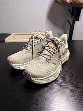 Hoka Women's Beige Running Sneakers with Lilac Accents